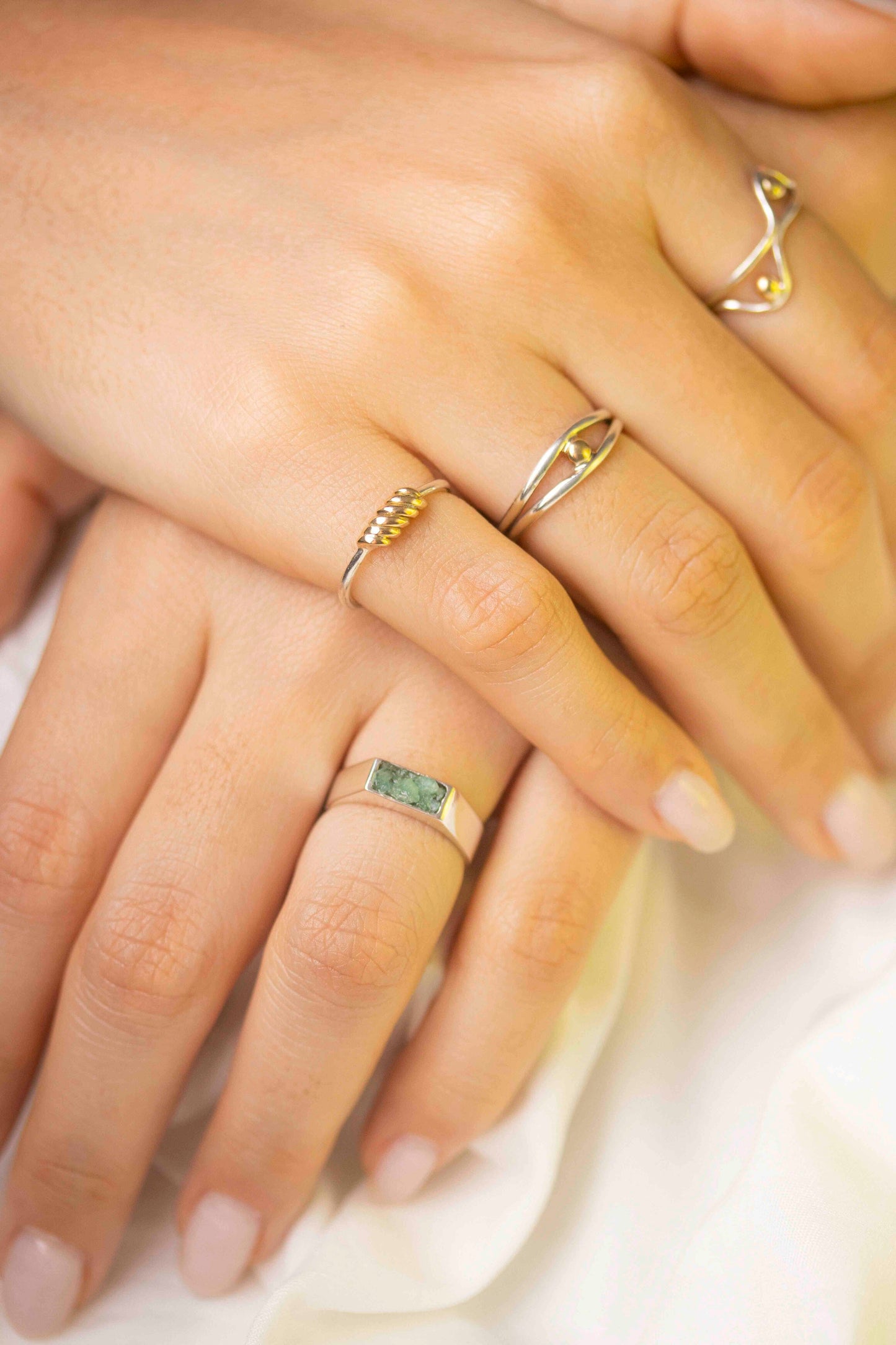 Bague contrastée en argent 925 et or massif 18 carats - Bague minimaliste en métaux mixtes
