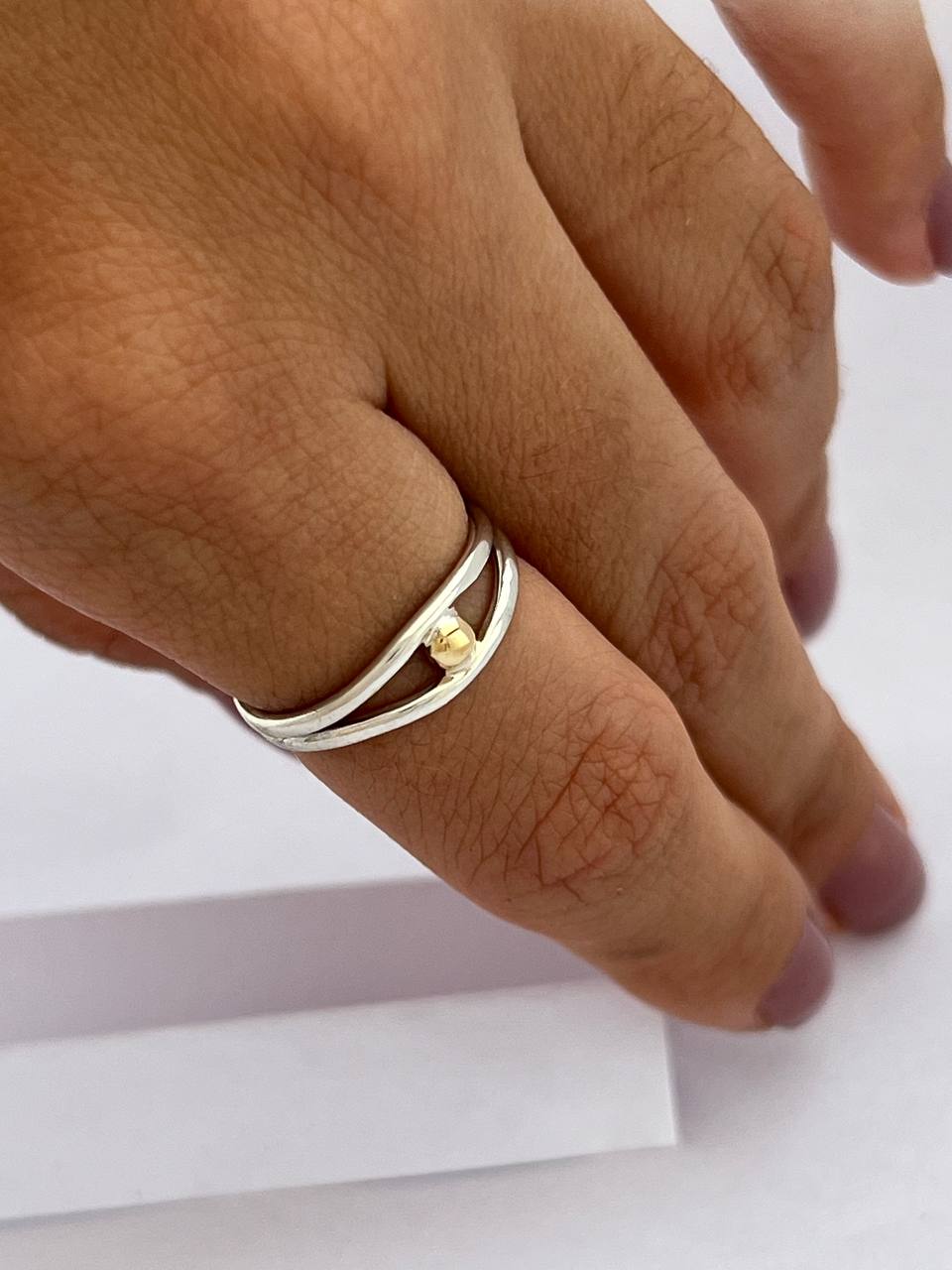 Bague en argent 950 et or massif 18 carats - Bague minimaliste en métaux mixtes