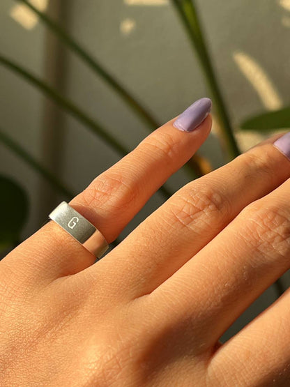 Bague Chevalier en Argent 925 avec Lettre Personnalisée Gravée - Chevalière