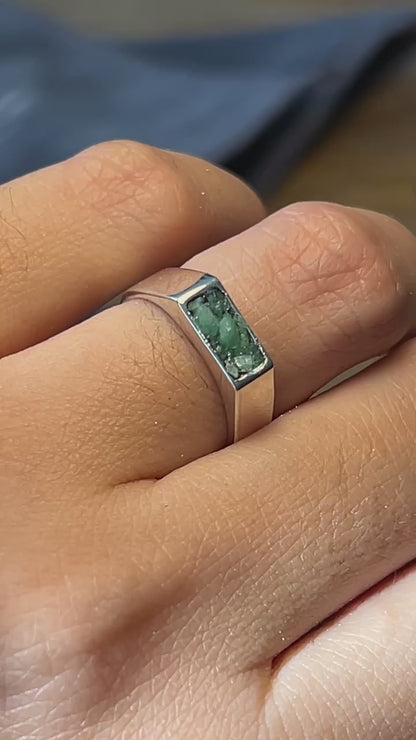 Bague Chevalier en Argent 925 avec Émeraudes Brésiliennes - Chevalière Émeraude